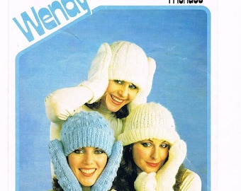 Adults Womans Bobble Hat & Matching Mittens. Bobble Hat Knitting Pattern, Ladys Mitten Pattern, Womens Winter Set. Knitting pattern only.