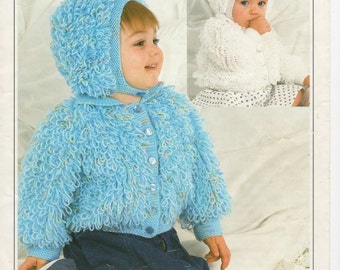 Baby girls loopy cardigan, Loop cardigan, loopy bonnet, baby bonnet, knitted bonnet, baby bonnet pattern, baby cardigan pattern