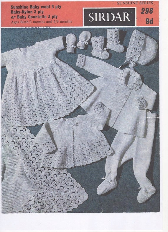 1950's BABY LAYETTE with SHAWL birth to 3 month COPY baby pattern 3ply 1950's BABY LAYETTE with SHAWL birth to 3 month COPY baby pattern 3ply