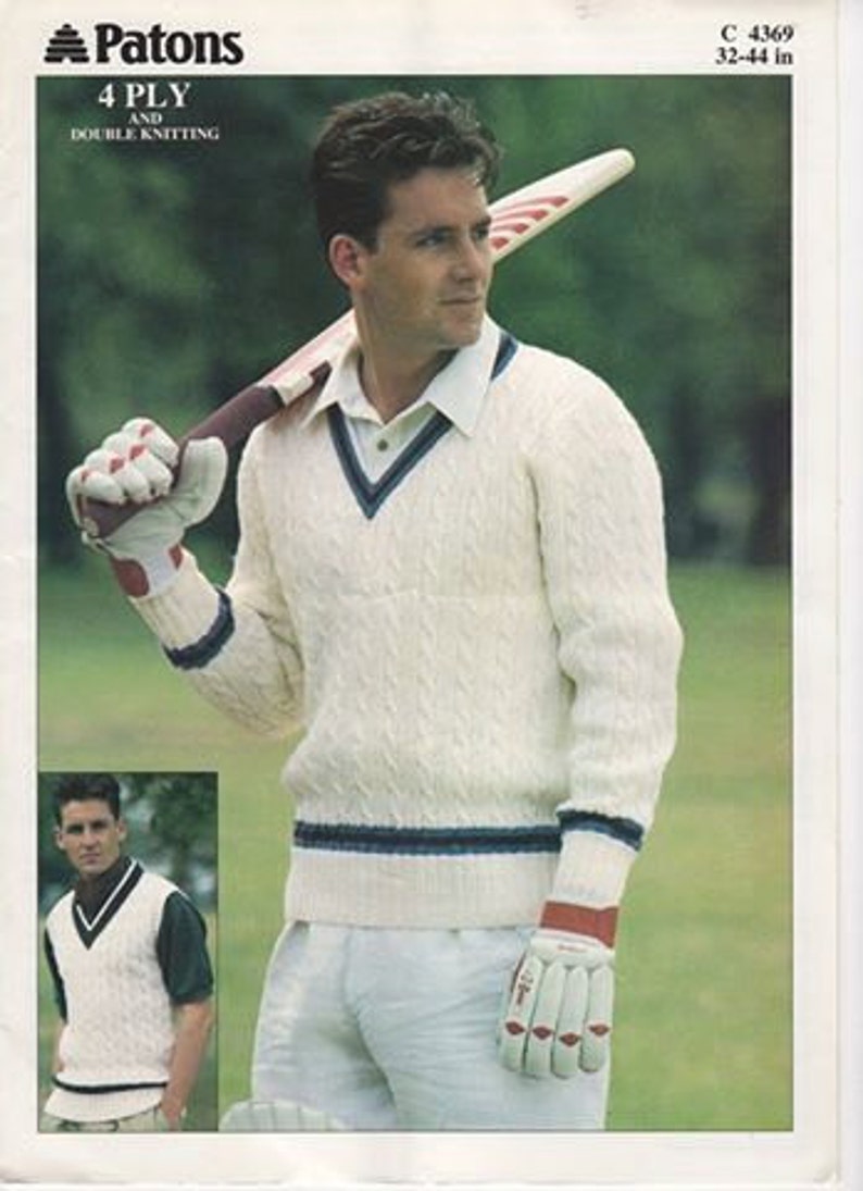 Cricket Sweater, Mens Cricket Jumper, Knitting Pattern, Cricket Sweater Pattern, Double Knitting, Short Sleeve Cricket Sweater, image 1