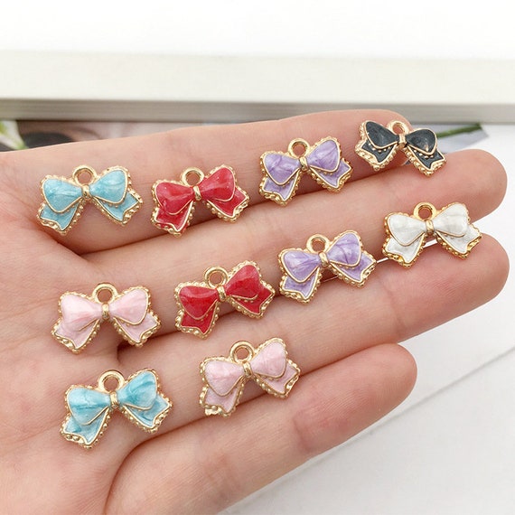 Mix 20pcs/pack Little Bow Enamel Charms Earring Keychain Necklace Pendant  Jewellery Findings Bulk Items Wholesale 