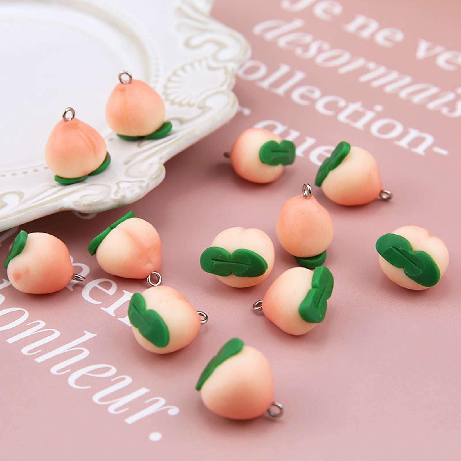 10pcs/pack Cute Peach Fruit Charms Pendant Plastic Ball Charms Etsy