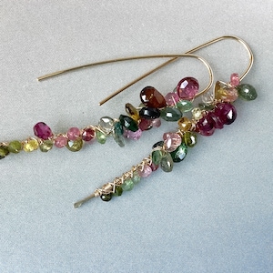 Watermelon Tourmaline Earrings, October Birthstone , Polished Watermelon Tourmaline Hoops, Gold Filled, Ready to Ship