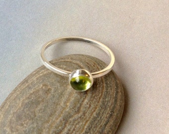 Peridot Ring, August Birthstone Ring, Bezel Set Ring, 4mm or  5mm Peridot Stackable Ring, Sterling Silver, Gold Filled, August Birthday Gift