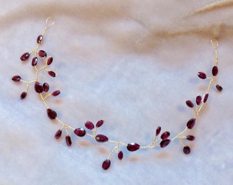 Garnet hair vine, Bridal Hair Vine, Bridal Headband, Bridal Hair Band , Garnet Hair Comb, Garnet Tiara, Garnet Hair Band, natural gemstone