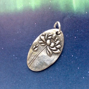 Oval Lotus Pendant, Lotus Flower Fine Silver Pendant, Sterling Silver, Medication Necklace, Lotus Flower