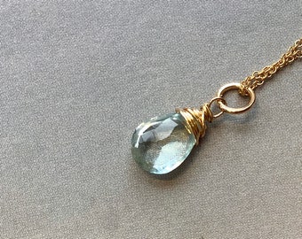 Pale Blue Aquamarine Necklace, Aquamarine Pendant, Silver, Yellow Gold Filled.  Genuine Aquamarine Gemstone, March Birthstone Necklace,