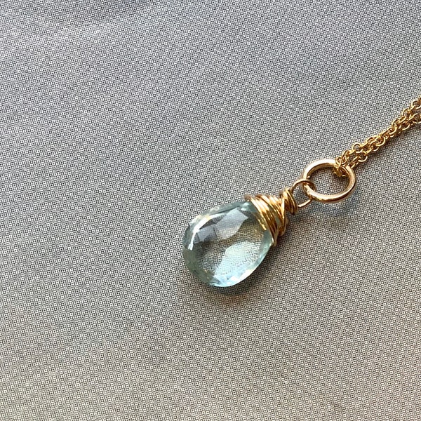 Pale Blue Aquamarine Necklace, Aquamarine Pendant, Silver, Yellow Gold Filled.  Genuine Aquamarine Gemstone, March Birthstone Necklace,