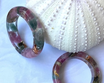 Watermelon Tourmaline Ring,Raw Tourmaline Resin Ring, October birthday gift, Healing Stone Ring, Raw Stone Ring,  natural gemstone ring