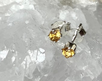 Citrine Studs, Sterling Silver, Citrine Earrings, Tiny 3mm Citrine Studs. Natural Gemstone, November Birthstone ,Gift for girl
