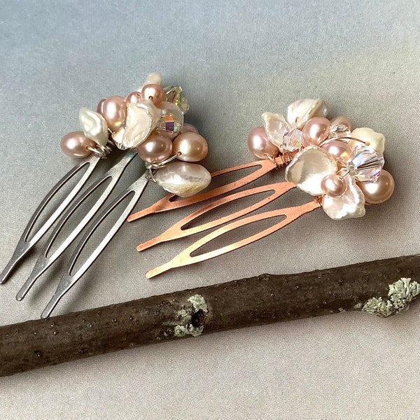 Pearl and Swarovski Crystal Hair Comb, Freshwater Pearl Hair comb , Floral Hair Piece, Headpiece, Flowergirl Hair Piece