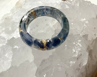 Sapphire Ring, Raw Sapphire Ring, Sapphire and Lolite Resin Ring, September Birthstone, Birthday gift, Sapphire Nugget Ring, Birthstone Ring