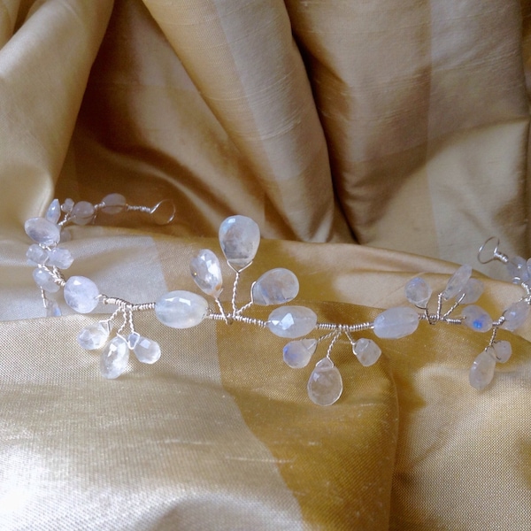 Moonstone Bridal Tiara, Bridal Headband, June birthstone, Real Moonstone Headband, Bride Hair Vine, Moonstone Tiara,Bridal Hair Accessory