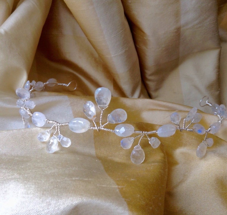 Moonstone Bridal Tiara, Bridal buy Headband, June birthstone, Real Moonstone Headband, Bride Hair Vine, Moonstone Tiara,Bridal Hair Accessory