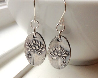 Lotus Flower Earrings, Sterling Silver Flower  Earrings, Handmade, Sterling Silver, Mandala Silver Earrings, Meditation Earrings