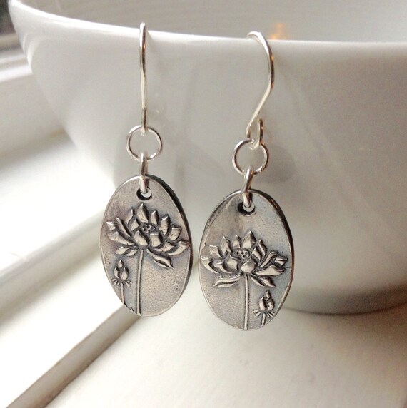 Handmade Sterling Silver Lotus Flower Earrings Handmade Sterling Silver Lotus Flower Earrings