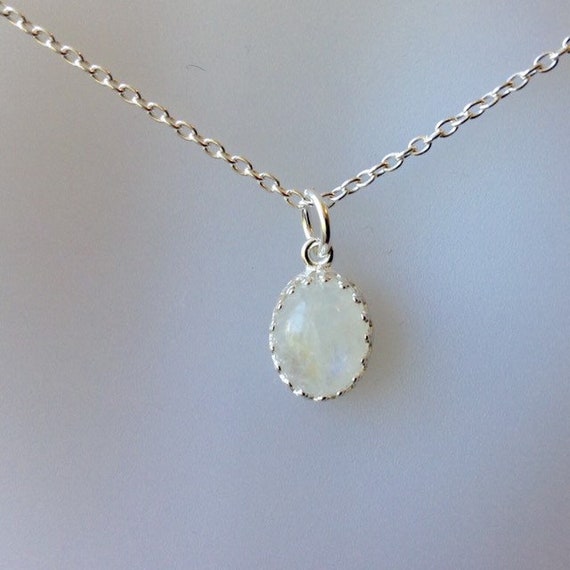 Oval  Rainbow Moonstone Pendant, June Birthstone Necklace, Moonstone Necklace, Gallery Setting Moonstone Pendant, Sterling Silver