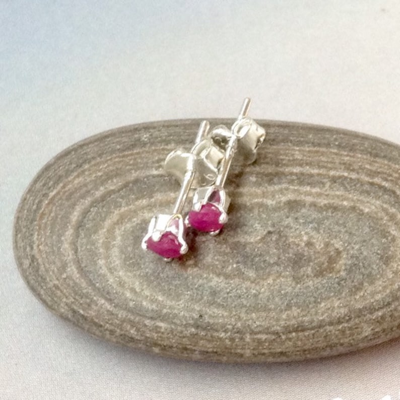Real Ruby Stud Earrings Tiny Ruby Earrings in Sterling | Etsy Canada