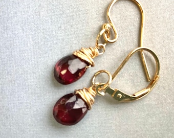 Teardrop Garnet Earrings in Sterling Silver or Gold Gilled, January  birthstone, Red garnet,  Lever Backs, Ear Wires