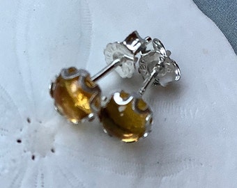 Citrine Stud Earrings, Citrine Earrings in Sterling Silver, 5mm, Gallery Setting, November Birthstone, Yellow Studs, Gift for Mom