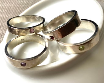 Ring For Men, Birthstone Band for Men, Sterling Silver Ring, Amethyst Ring, Garnet Ring, Peridot Ring, Tourmaline Ring, Aquamarine Ring
