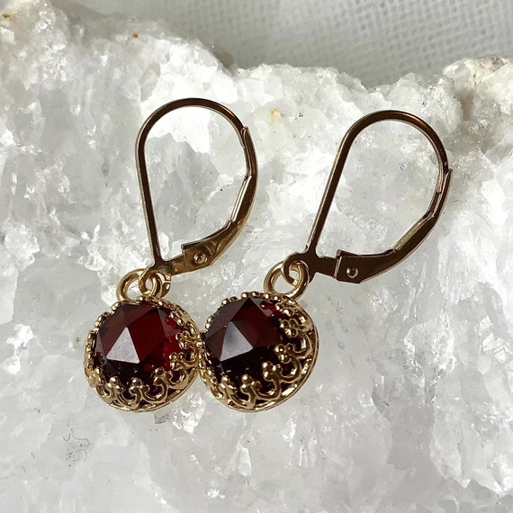 Garnet Earrings in Rose Gold, Yellow Gold, Sterling Silver, 6mm