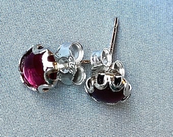 Garnet Stud Earrings, Garnet Earrings,  Sterling Silver, 5mm Lace Bezel Setting, January Birthstone Gemstone Earrings, Gift for Mom
