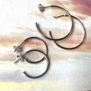 Silver Hoop Earrings with Push Back Posts, 20mm Hoops, 30mm Hoops, Classic Push Back Hoops, Minimalist Hoops