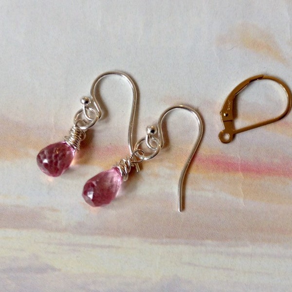 Pink Topaz Earrings, Delicate Topaz, Ear Wires, Lever Backs, Sterling Silver, Gold Filled, Pink Bridesmaid Earrings, Wedding, Flower Girl