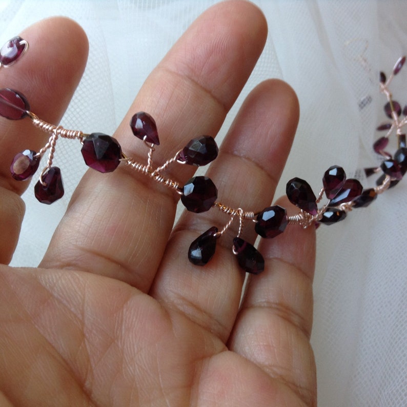 Garnet hair vine, Bridal Hair Vine, Bridal Headband, Bridal Hair Band , Garnet Hair Comb, Garnet Tiara, Garnet Hair Band, natural gemstone image 9