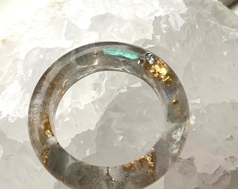 Labradorite Ring, Grey Moonstone Ring, Gemstone Resin Ring, June Birthstone, Birthday gift, Moonstone Ring, Birthstone Ring