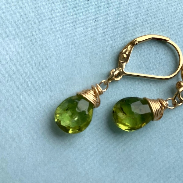 Peridot Earrings, Genuine Peridot Gemstone Earrings in Sterling Silver, 14K Gold Filled, Lever Backs, August Birthstone Jewelry