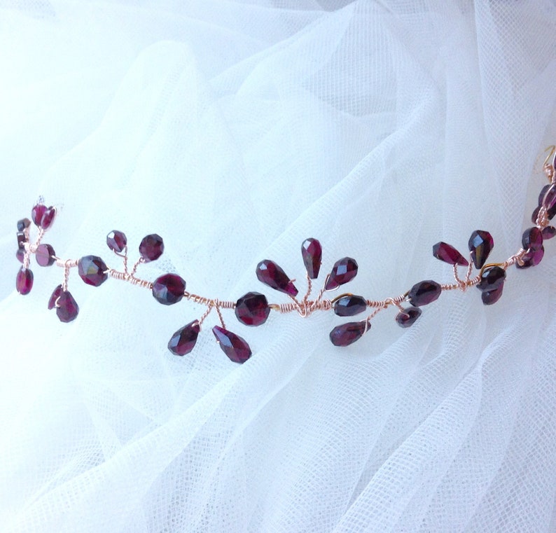 Garnet hair vine, Bridal Hair Vine, Bridal Headband, Bridal Hair Band , Garnet Hair Comb, Garnet Tiara, Garnet Hair Band, natural gemstone image 3