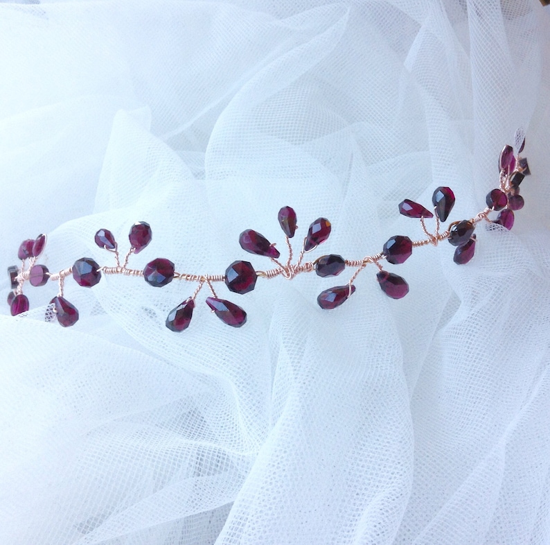 Garnet hair vine, Bridal Hair Vine, Bridal Headband, Bridal Hair Band , Garnet Hair Comb, Garnet Tiara, Garnet Hair Band, natural gemstone image 8