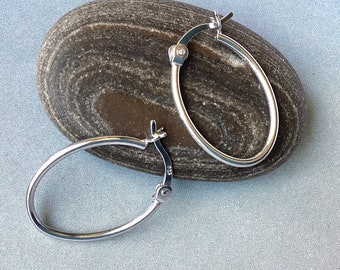 Oval Hoop Earrings, Silver Hoop Earrings, Oval  Hoops with Latches, Minimalistic 20mmx14mm Hoops, One Inch Hoops, Birthday Gift her