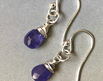 Real Tanzanite Earrings in Gold Filled and Sterling Silver, Tanzanite Drop Earrings, Natural Gemstone Earrings, December birthday