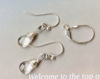 Clear Quartz Earrings, April birthstone, Birthstone Earrings, Lever Backs, Ear Wires, sterling silver, natural gemstone