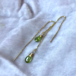 Peridot Earrings, Sterling Silver, Threader Earrings, Peridot Drop Earrings,  Chain Earrings, August Birthday Gift, Bridal Gifts