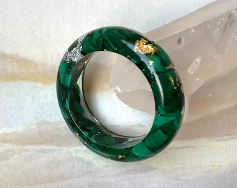 Malachite Ring, Raw Malachite Ring, Resin Malachite Ring, Birthstone Ring Birthday gift, Citrine Nugget Ring, Green Gemstone Ring