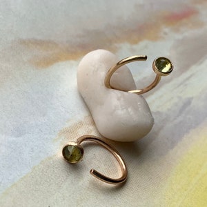 Peridot Huggie Earrings, August Birthstone,3mm Peridot Hoop Earrings Gold, Peridot Earrings Silver, Gold Filled, Sterling Silver