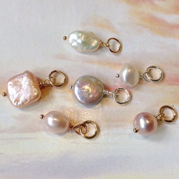 One Pearl Charm, ADD a Drop, ADD Pearl Pendant, Pearl Bangles,Rose Gold Filled, Yellow Gold Filled, Sterling Silver