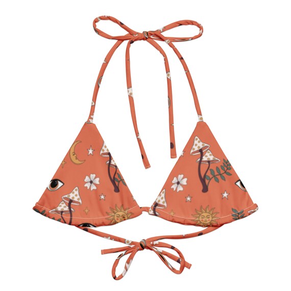 TOP ONLY! Psychedelic Mushroom Retro Recycled String Bikini Top / Festival Wear