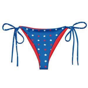 BOTTOM ONLY! Retro Blue Stars USA Fourth of July Recycled String Bikini Bottom / Festival Wear