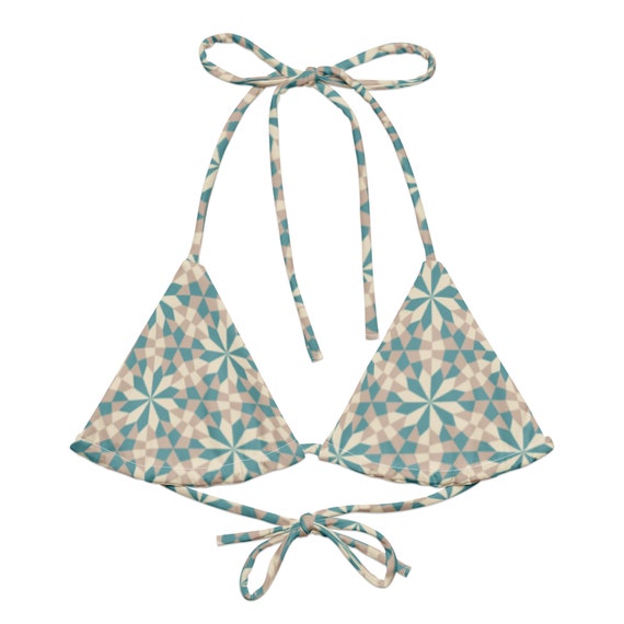 TOP ONLY! Retro Symmetrical Print 70s Vibe Recycled String Bikini Top / Festival Wear