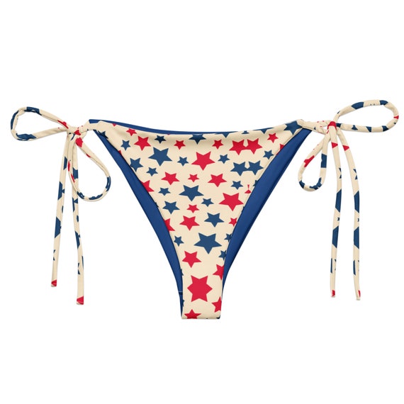 BOTTOM ONLY! Retro Stars USA Fourth of July Recycled String Bikini / Festival Wear