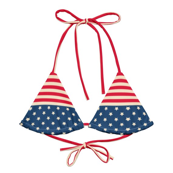 TOP ONLY! Retro American Flag Recycled String Bikini / Festival Wear / Fourth of July Wear