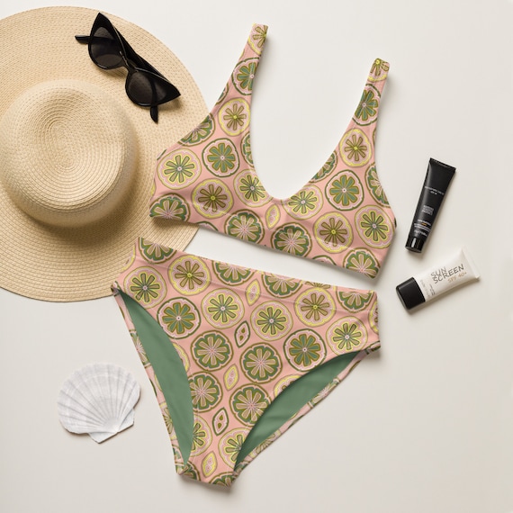 Green Retro 70s Style Funky Recycled High-Waisted Bikini