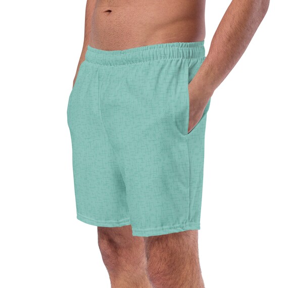 Light Teal Etched Print Men's Swim Trunks