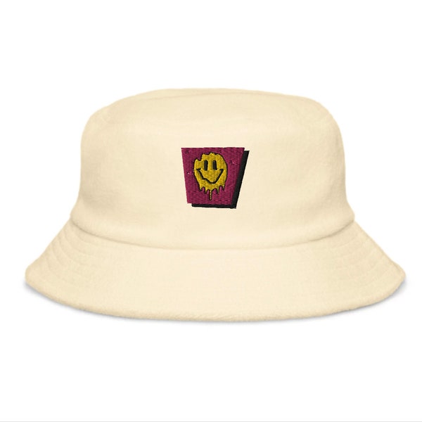 90's Alt Drippy Smile Unstructured Terry Cloth Bucket Hat - 5 Colors! Coachella, Bonnaroo, Music Festival Wear