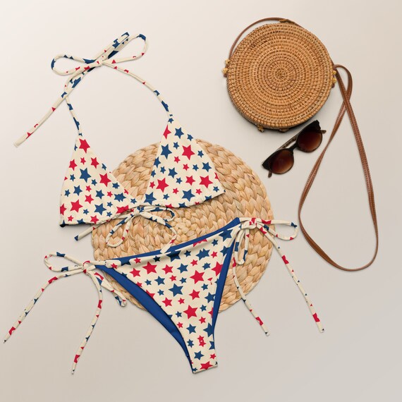 Retro Stars USA Fourth of July Recycled String Bikini / Festival Wear